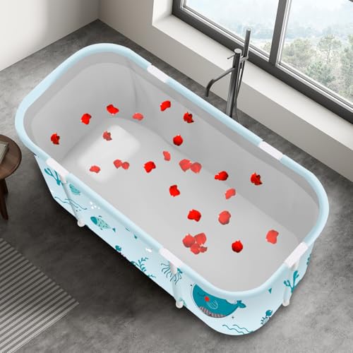 Image of Portable Foldable Bathtub,Foldable Soaking Bathtub for Adults, Freestanding Bathtubs, Hot Bath Tub, Ice Bath, Family Bathroom SPA Tub 47.2x19.7x21.7inch (Fish)
