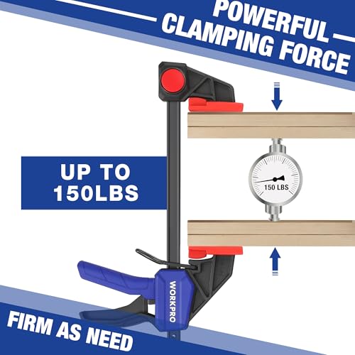 Image of WORKPRO 6 inch Clamps for Woodworking 2-Pack, Light Duty Wood Clamps | Quick-Release, One Hand 150 LBS Load Limit, Woodworking and DIY Projects