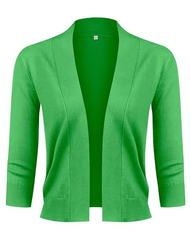 Image of URRU Women's Classic 3 /4 Sleeve Open Front Cropped Cardigan Sweater Lightweight Knit Short Shrugs