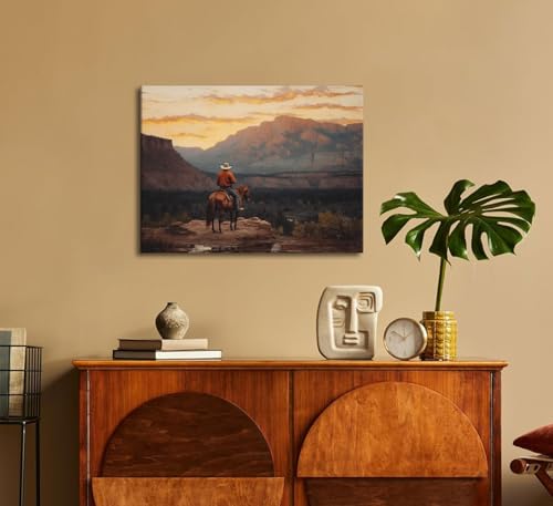 Zygarteq Western Cowboy Canvas Wall Art Vintage Landscape Rustic Southwest Wall Decor Pictures Horse Riding Art Prints Mid-Century Home Decor Prints For Bathroom Living Room 12X16In thumb #1
