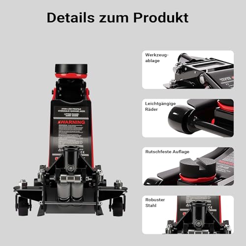 XPOtool Rangierwagenheber hydraulisch 3t, 85-500mm Hubhöhe, Fahrbarer Wagenheber, Autoheber mit...