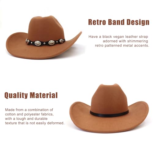 Image of Western Cowboy Hat for Men Women Wide Brim Felt Cowboy Cowgirl Hat with Buckle Belt Classic Fedora Hat