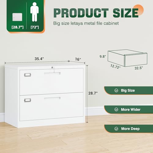 Letaya 2 Drawer Metal Filing Organization Office Cabinets with Lock,Lateral File Cabinets for Home Office Hanging Files Letter/Legal/F4/A4 Size (2 Drawer-White) - Image 4