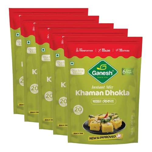 Image of Ganesh khaman dhokla 200 gram (pack of 5) mix instant breakfast mix quick breakfast instant ready to cook mix pure veg indian snack mix