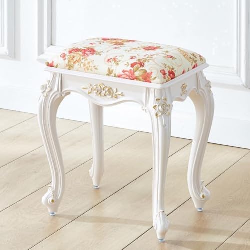 Chaise coiffeuse blanche style baroque en bois et cuir perle - 6