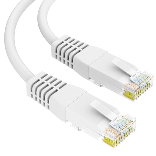 Syston Cat6e Ethernet Internet Cable Patch - 50 FT White, 600MHz 23AWG 4pr UTP Solid Bare Copper Wire Indoor/Outdoor PoE PC Laptop, CMR Riser-Rated Sunlight Resistant RoHS Compliant UL ETL Certified