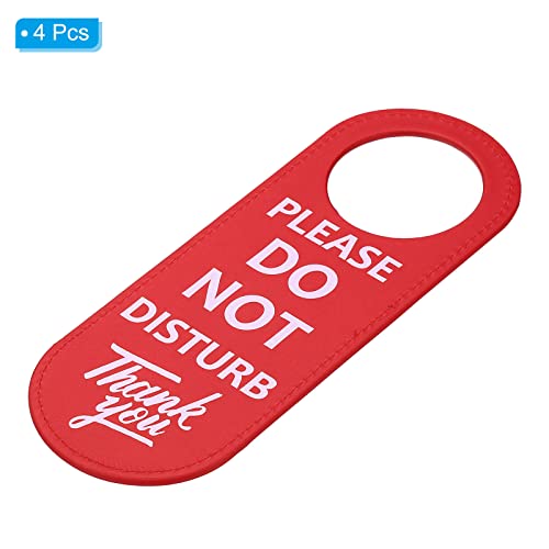 PATIKIL Do Not Disturb Door Hanger Sign, 4 Pack PU Leather Double Sided Door Knob Privacy Sign for Office Home Meeting Red - Image 3
