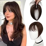 FELENDY Clip in Bangs, 360 3D Cover Hair Topper with Temples, Synthetic Clip on Bangs for Women Medium Brown