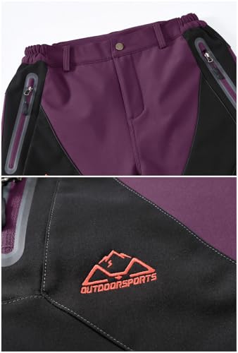 donhobo Hose Damen Outdoor Wanderhose Wasserdicht Softshellhose Fleecefutter Warm Atmungsaktiv Berghose Funktionshose Trekkinghose Lila L