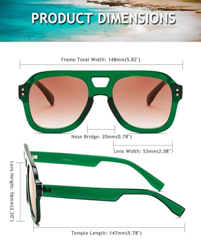 Image of FEISEDY Vintage Aviator Sunglasses Double Bridge Women Men Large Square Thick Frame Trendy Eyewear UV400 B2846