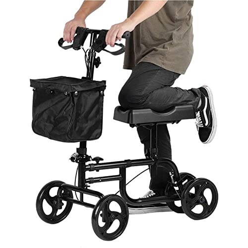 高齢者用歩行器 エコノミーニースクーター 操縦可能なニーウォーカー 医療用レッグスクーター 松葉杖 骨折した脚、足、足首の怪我の代替品 ニーリングクワッドローラー カートハイト歩行器、耐久性のあるモビ