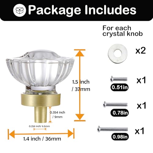 Image of 16 Pack Brushed Gold Crystal Cabinet Knobs for Drawer,1.5 inch