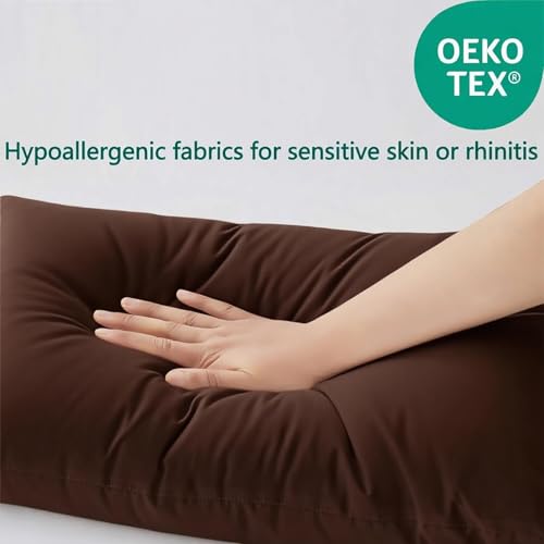 Image of Flat Ultra Thin Bed Pillows Standard Size Pillow Set of 2 Extra Soft Down Alternative for Stomach Back Sleeper Coffee Brown 20x26inches