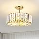 FRIDEKO HOME Modern Kristall Deckenleuchte Gold,4 Flammige Groß Rund Kronleuchter Kristall Lampenschirm Metall Deckenlampe E27 für Schlafzimmer Wohnzimmer Esszimmer Küche Flur,Ø37cm