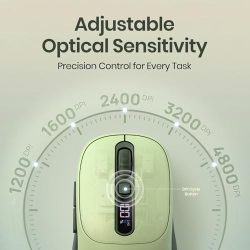 Image of Portronics Toad 9 Wireless Bluetooth Mouse with Dual Wireless (BT + 2.4 GHz), Smart LED Display, Rechargeable Battery, Forward & Back Button, Multi-Device Pair, Upto 4800 Dpi Sensitivity(Green)