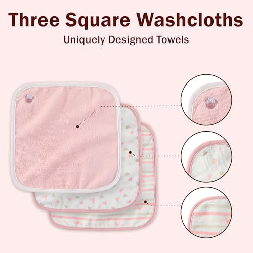 Image of Disney Baby Girls Minnie Mouse Hooded Baby-Bath Towel with 3 Washcloths Set for Newborn and Infants