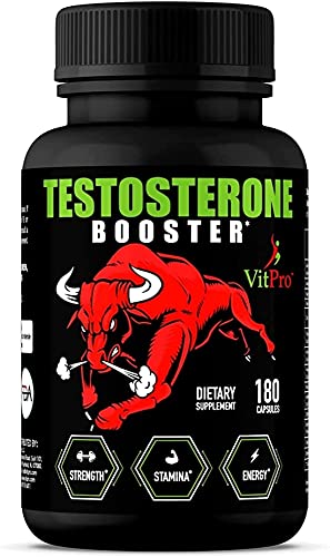 Testosterone Booster for Men with Libido Booster with Tongkat Ali, Tribulus Terrestris for Men, Horny Goat Weed for Men, Natural Stamina, Energy and Strength Booster - 180 Capsules I VitPro