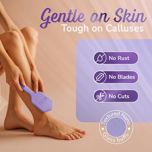 Silicone Foot Callus Remover - Nano Glass Foot File for Dead Skin and Cracked Heels - Callus Remover for Feet & Hard Skin - Ergonomic Foot Scrubber & Exfoliator for Soft, Smooth Feet - Purple