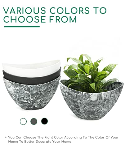 LaDoVita Plant Pots with Drainage Holes, 12 Inch Large Planters for Indoor Plants, Plastic Flower Pots Outdoor, 2 Pack , Marble Pattern Grey