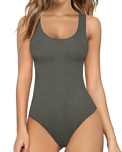 Image of MANGOPOP Women's Tank Top Bodysuit Scoop Neck Sleeveless Body Suits Sexy U-Back Backless Going Out Tops
