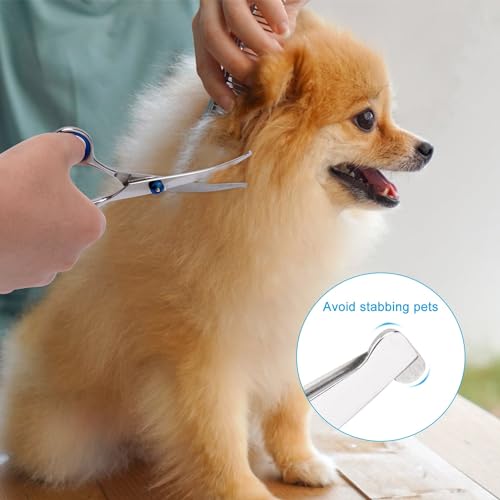 PLAYMONT Dog Grooming Scissors with Safety Round Tip, Professional Curved Scissors for Dogs & Cats, Stainless Steel & Rubber, Blue with Silver Blades - Image 7