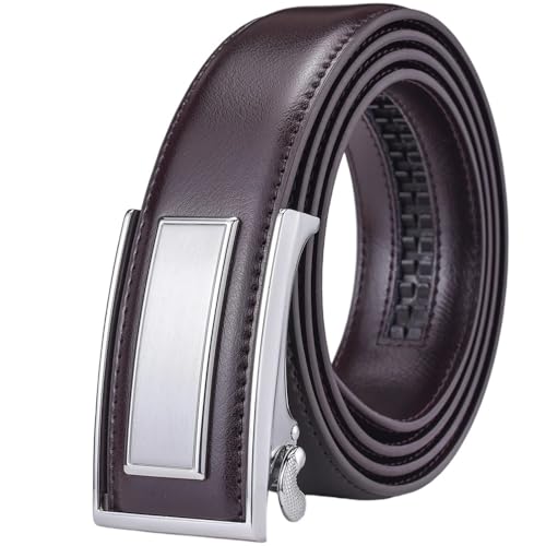 Men's Leather Ratchet Dress Belt With Adjustable Automatic Sliding Buckle 14Kdsl-Cf 120cm