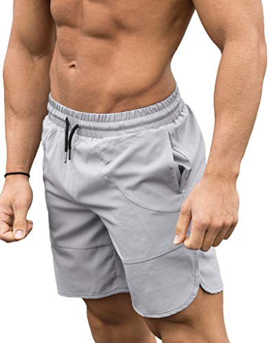 FLYFIREFLY Men's Gym Fitness Drying Workout Shorts Running Short Pants with Pockets Grey