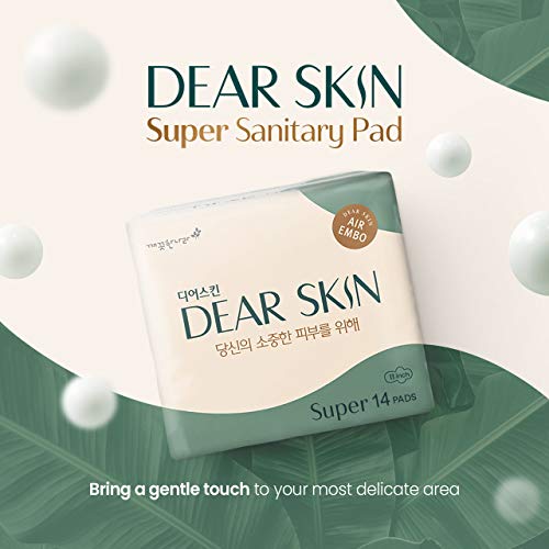Dear Skin Air Embo Sanitary Pads Super (14 Count) - Derma Sanitary Pads For Women, Leak-Free Guard, Heavy Absorbency, Chlorine Free, Unscented, Hypoallergenic Feminine Napkins #TOP1