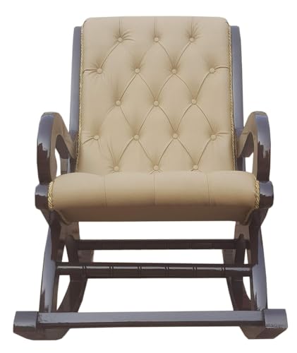 Image of Solid Sheesham Wood Rocking Chair for Living Room | Ergonomic Resting Chair for Relaxing and Pregnant Women (Cream)