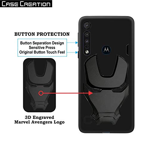 Image of COVERLY Official 3D Touch Feel Trending Avenger Logo Mask Soft Rugged Grip Iron Man Super Power Cartoon Movie Engraved Silicone Matte Back Cover for Motorola One Macro (2020) - Black