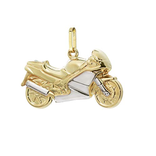 NKlaus Moto 8 carats 333 or jaune Biker Pendentif bicolore homme 27x15mm 9221
