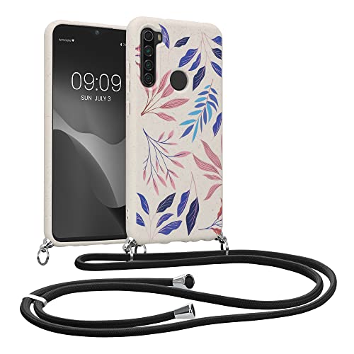 kalibri Coque Compatible avec Xiaomi Redmi Note 8 (2019/2021) - Étui de Protection Souple en Paille de blé et TPU - Coque avec Collier - Bleu-Rose Sombre-crème Cover