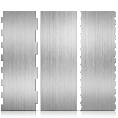 Stainless Steal Cake Scraper, 3 Pcs 8.6 inch Double Sided Patterned Edge Stripe Edge Icing Smoother, Cake Decorating Comb Pastry Cutter for Mousse Butter Cream Decoration
