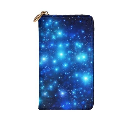 Blue Shining Stars Wallet for Men Women Long Purse Leather Clutch Large Business Handbag Travel Phone Holder Credit Card Holder Money Case with Zipper Leather Wallets Gift2