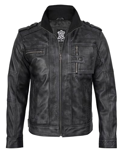 Image of fjackets Mens Leather Jacket - 100% Real Lambskin Cafe Racer Leather Jacket Men Moto Style Jackets