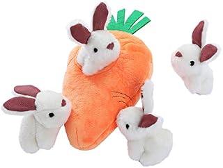 Amazon Basics Hide and Seek Squeaky Dog Plush Toy, Rabbit and Carrot, 4-Pack