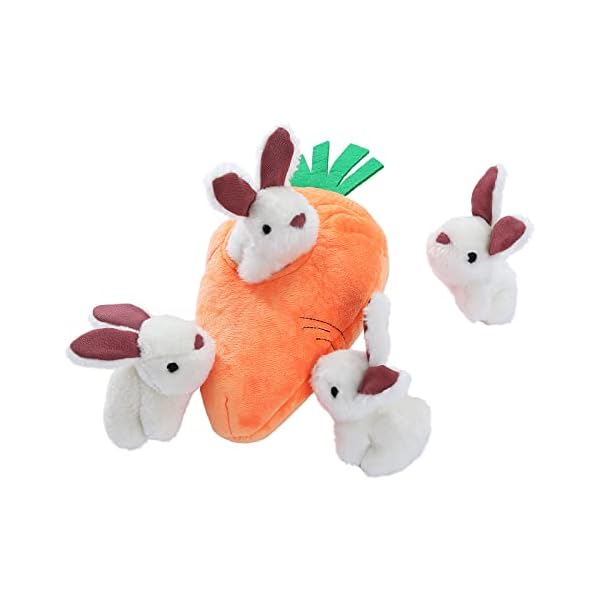 Amazon Basics Hide and Seek Squeaky Dog Plush Toy, Rabbit and Carrot, 5 Pack