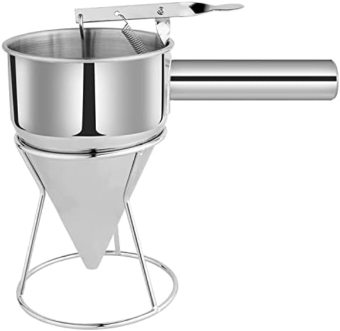 Hansanti 1200ml Stainless Steel Pancake Batter Dispenser, Funnel Dispenser with Stand Baking Tool for Cake Pancakes Cupcakes Muffins Crepes Waffles Takoyaki Baking Or Any Baked Goods