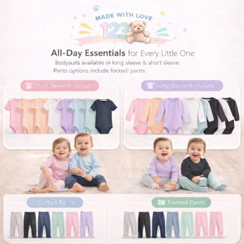 Image of 123 Bear Baby 3-Pack Soft Cotton Spandex bodysuits