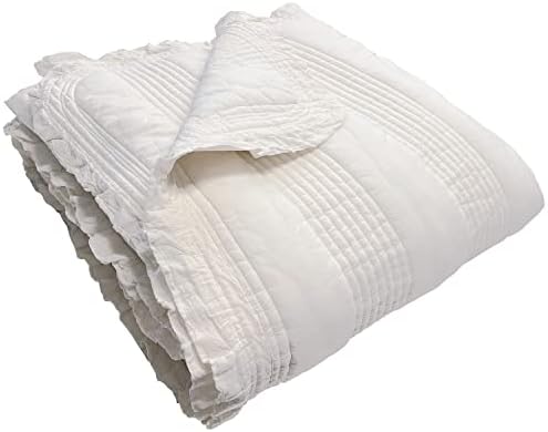 100% Cotton Patterned Bed Coverlet, Blanket – Full / Double Size Bed 79 x91” - Pigment Washed Soft & Breathable Quilted Blankets for Bed and Couch – Lightweight Bed Coverlet for All Seasons (Ivory)