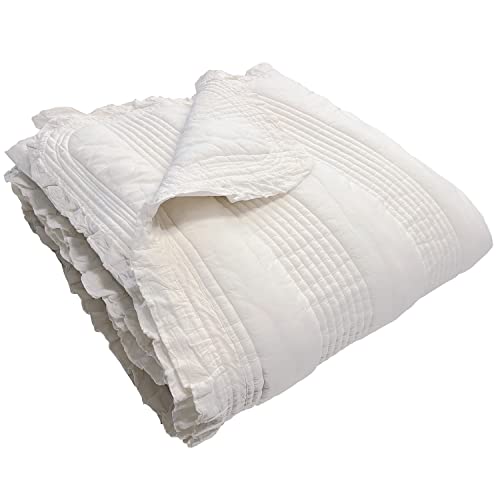 100% Cotton Patterned Bed Coverlet, Blanket – Full / Double Size Bed 79 X91” - Pigment Washed Soft & Breathable Quilted Blankets For Bed And Couch – Lightweight Bed Coverlet For All Seasons (Ivory) #TOP2