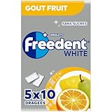 FREEDENT WHITE - Chewing Gum Sans Sucre - Goût Fruit - 5 Paquets de 10 Dragées - 70g...