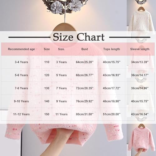 Girls Knit Crewneck Sweaters Long Sleeve Kids Fall Winter Cozy Pullover Jumper Tops for 3-12 Years3