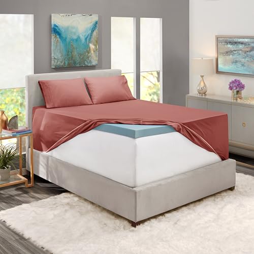 Image of Nestl Full Size Sheet Set, 4 Piece Extra Deep Pocket (18-24 inches), Microfiber, Hotel Luxury, Soft, Breathable, Wrinkle-Free, Easy to Care, Pink Clay