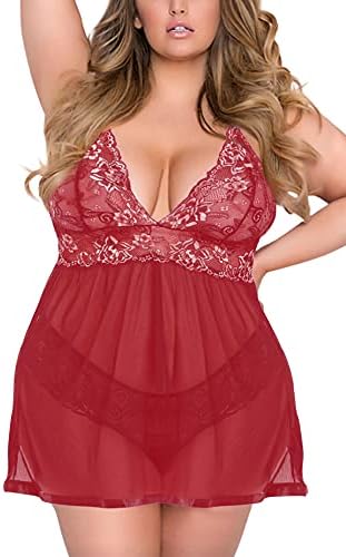 JuicyRose Open Back Lingerie Babydoll Lace Sleepwear Plus Size L-5XL