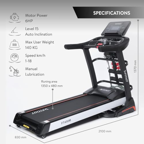 Image of Fitkit by cult.sport FT450M (6HP Peak) Motorised Treadmill (Max Speed: 18km /h, Max Weight: 140Kg) with 1 Year Warranty