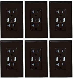 (6 Pack, Glossy Brown) ELEGRP USB Outlet Wall Charger, Dual High Speed 4.0