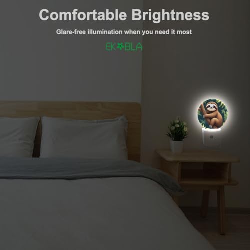 Image of EKOBLA Sloth Night Light, Adorable Jungle Animal Night Lights Plug Into Wall with Auto Sensor for Bedroom, Bathroom and Kitchen