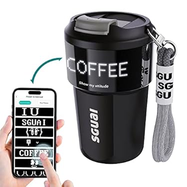 AMAZON - SGUAI Smart Water Bottle with Innovative LED Projection Display, 12 oz Smart Coffee Mug Tumbler with APP Controlled Pixel Art Design, Gift Ideas for Girlfriend Boyfriend Birthday Unique Presents