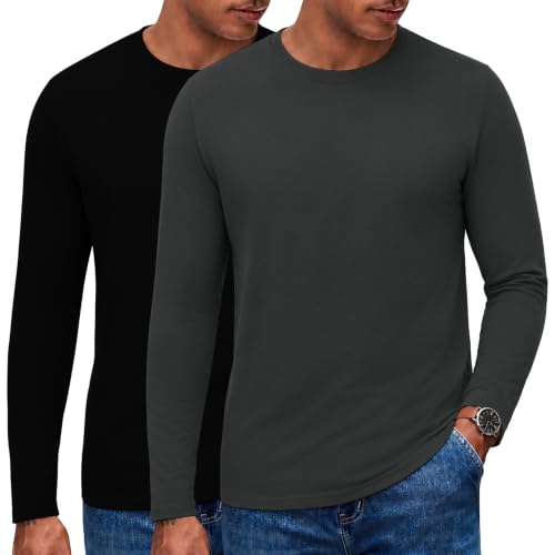 AIYINO 2 Pack Thermal Shirts for Men Long Sleeve Crew Neck Undershirts